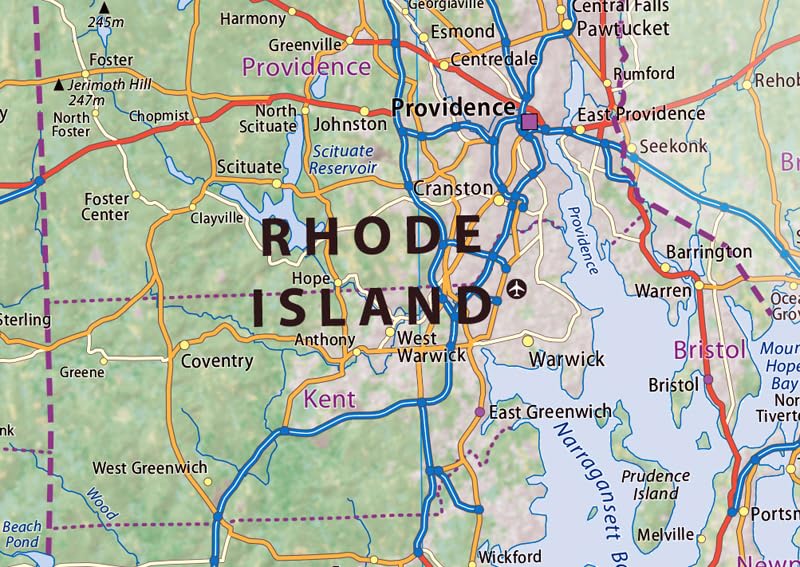 Physical State Map of Rhode Island and Connecticut - 23.3 x 16.5 Inches - Paper Laminated - Image 3