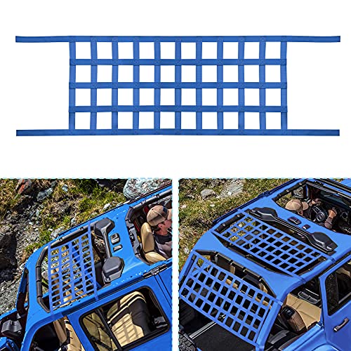 ONE250 Cargo Mesh Heavy Duty Net, Roof Top Hammock or Rear Trunk Restraint Baggage Cover, Compatible with Jeep Wrangler TJ JK JKU JL JLU YJ Sahara Rubicon Unlimited (1987-2024) 2 Door 4 Door (Blue)