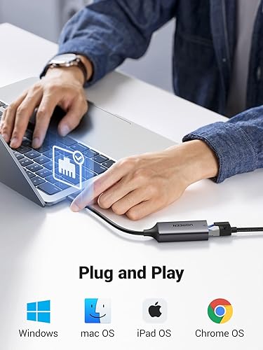 Miniatura 22 de UGREEN Adaptador USB C a Ethernet, adaptador Ethernet Plug and Play de 1 Gbps, funda de aluminio, (compatible con Thunderbolt 4/3) a adaptador