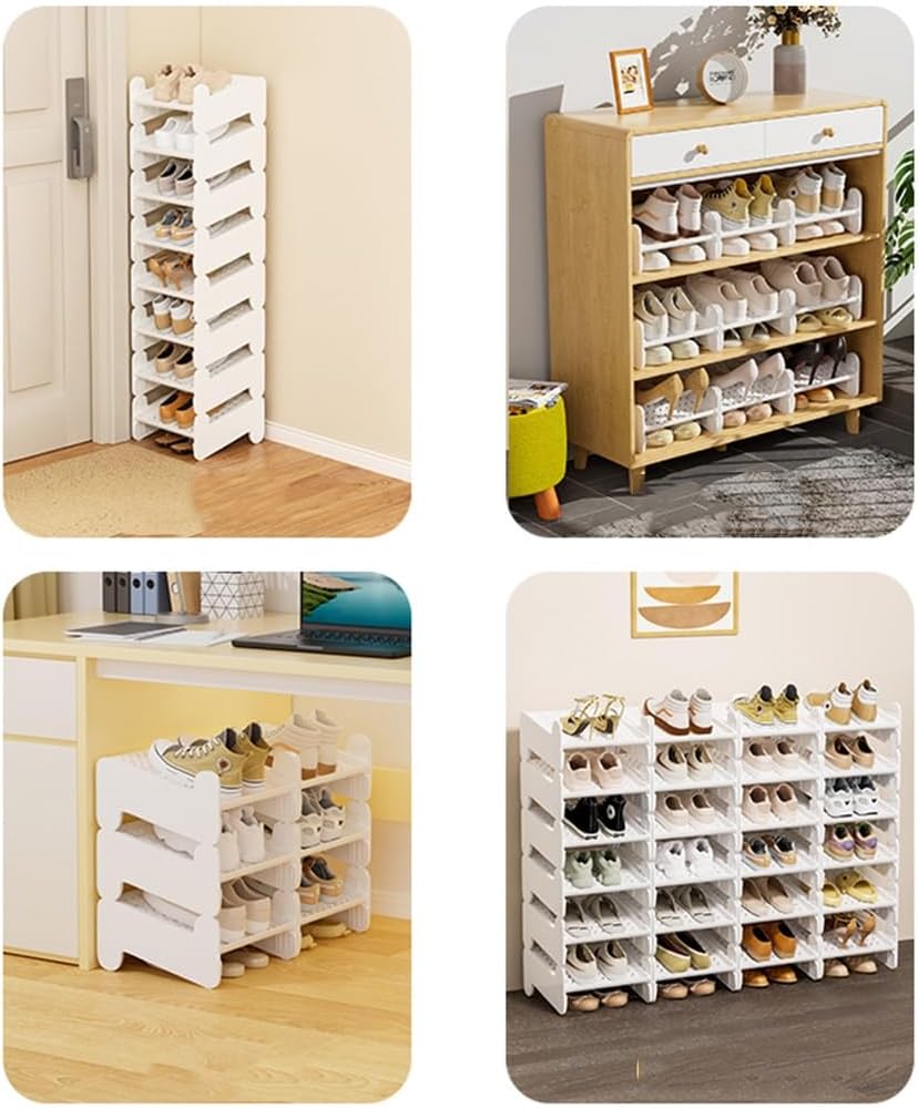 Plastic Shoe Slots Organizer, Adjustable Double Layer Stack Shoe Rack, Shoe Slots Organizer For Closets Space Saver, Removable Shoe Stackers (Color : White, Size : 2 pcs)