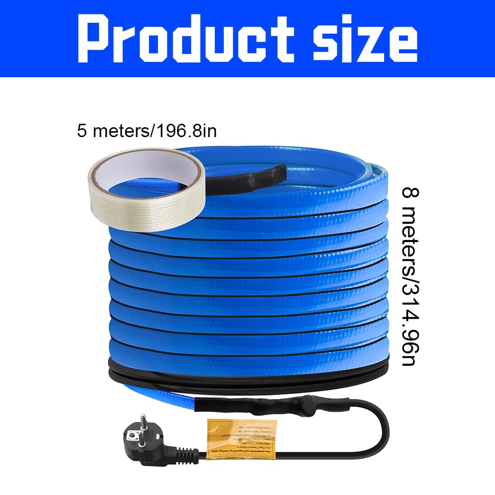 8M Cavo Riscaldante Antigelo, Cavo Riscaldante 230V, 25 W/M Cavo Riscaldante Con Termostato, Cavo Riscaldante Autoregolante, Cavo Di Riscaldamento Impermeabile Per Tubazioni