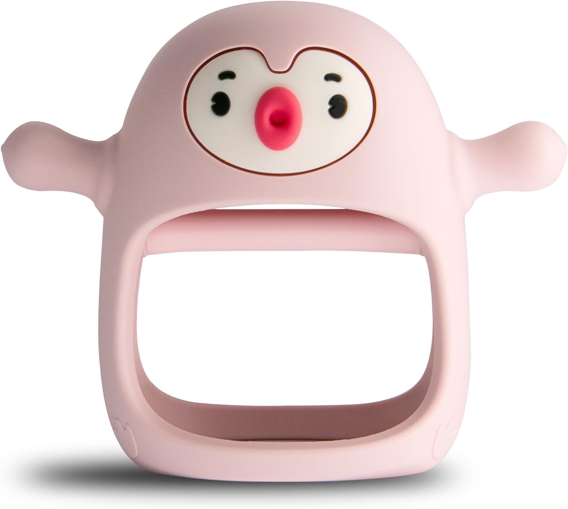 Smily Mia Penguin Buddy Never Drop Silicone Baby Teething Toy for 0-6month nfants, Baby Chew Toys for Sucking Needs, Hand Teether for 3-6Months,Car Seat Toy for Infants, Old Roze