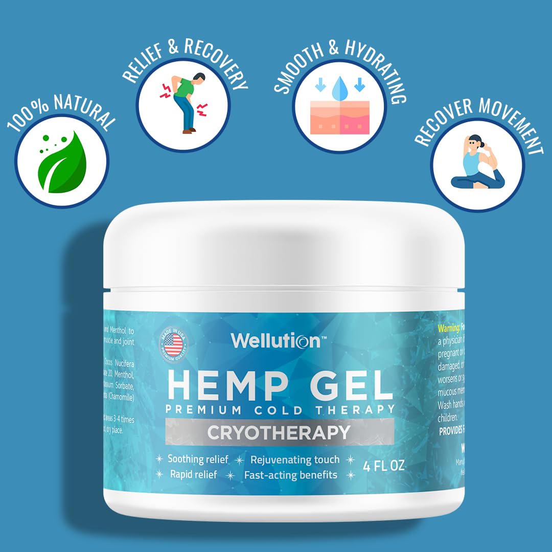WELLUTION Cryotherapy Hemp Gel – Gentle Cooling Sensation with Menthol & Arnica – Non-Greasy, Quick-Absorbing Formula – Lightweight Gel for Comfort & Refreshing Feel – 4oz — Amazon image 3