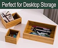 Vista 6 de Lawei Juego de 5 cajas organizadoras de cajones de bambú, kit de caja de almacenamiento de escritorio, contenedores de almacenamiento de cajones