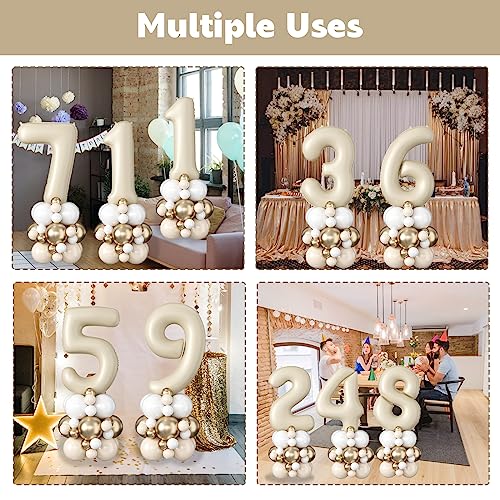 Image of 40 Inch Cream Number 2 Balloon for 2nd Birthday Decoration Beige White Sand Number Two Foil Balloon Tower Giant Large Nude Neutral Digit Helium Balloons Stack for Girls Second Anniversary Party