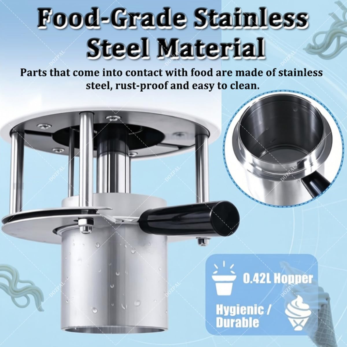Machine Professionnelle à Glace « Spaghetti » (Glace Italienne extrudée), Presse à Glace 80 W avec 4 moules, débit de 28–30 L/h pour Glaciers, cafés, Restaurants et Food Trucks White