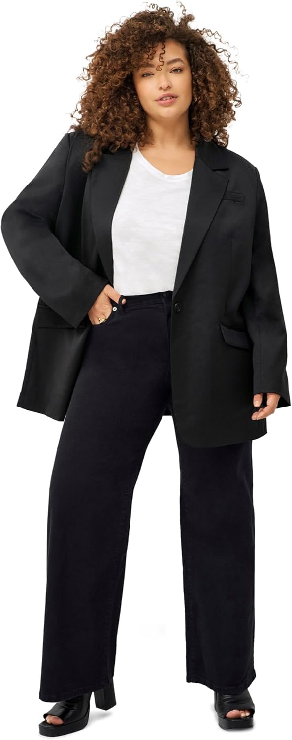 ellos Plus Size Stretch High-Waist Wide Leg Jeans