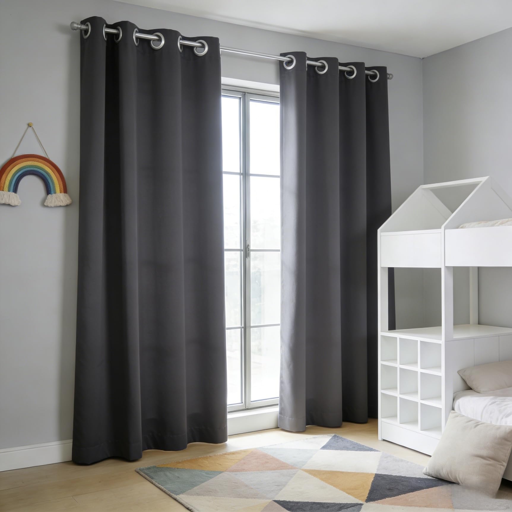 Rideau thermique gris foncé pour chambre et salle à manger chaleureuse