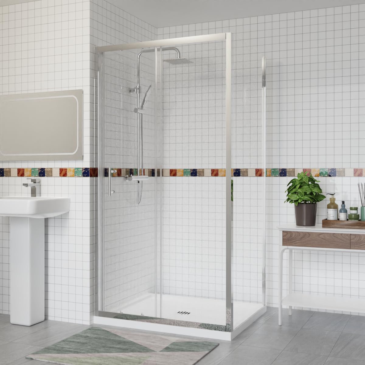 Aquariss 1000x700mm Sliding Shower Enclosure with Side Panel Chrome