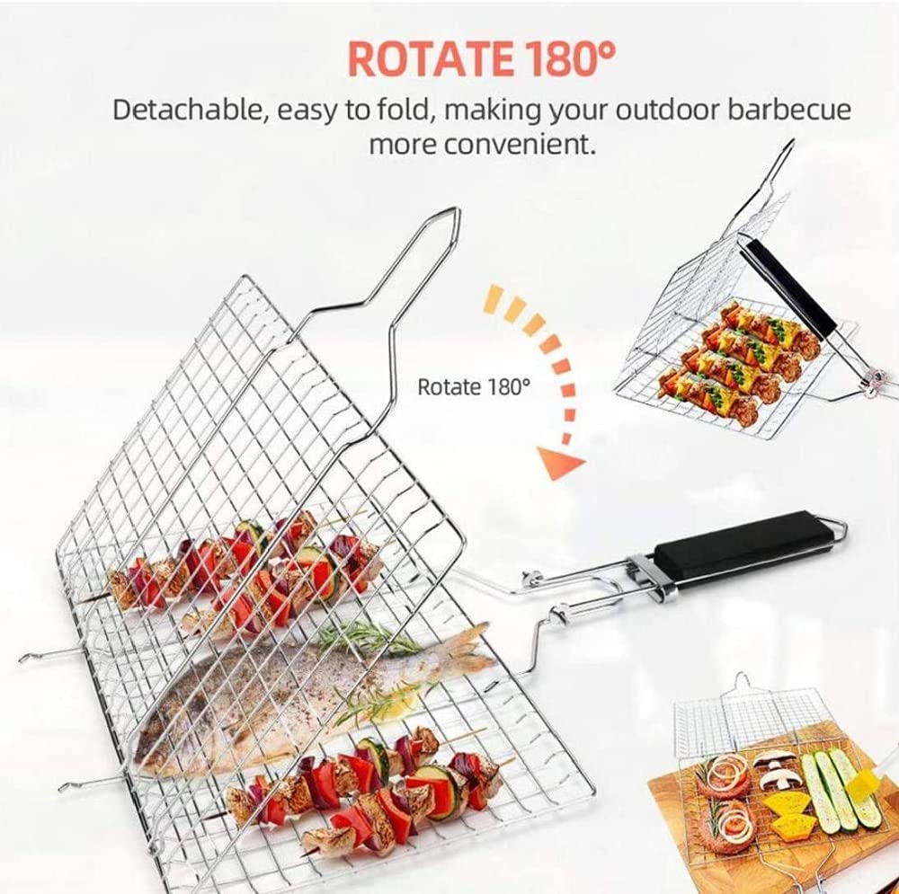 Cestello per Griglia Cestello per Griglia in Acciaio Inossidabile con Manico Staccabile, Perfetto per Grigliare Verdure, Pesce, Gamberetti, Accessori per Braciole per Barbecue
