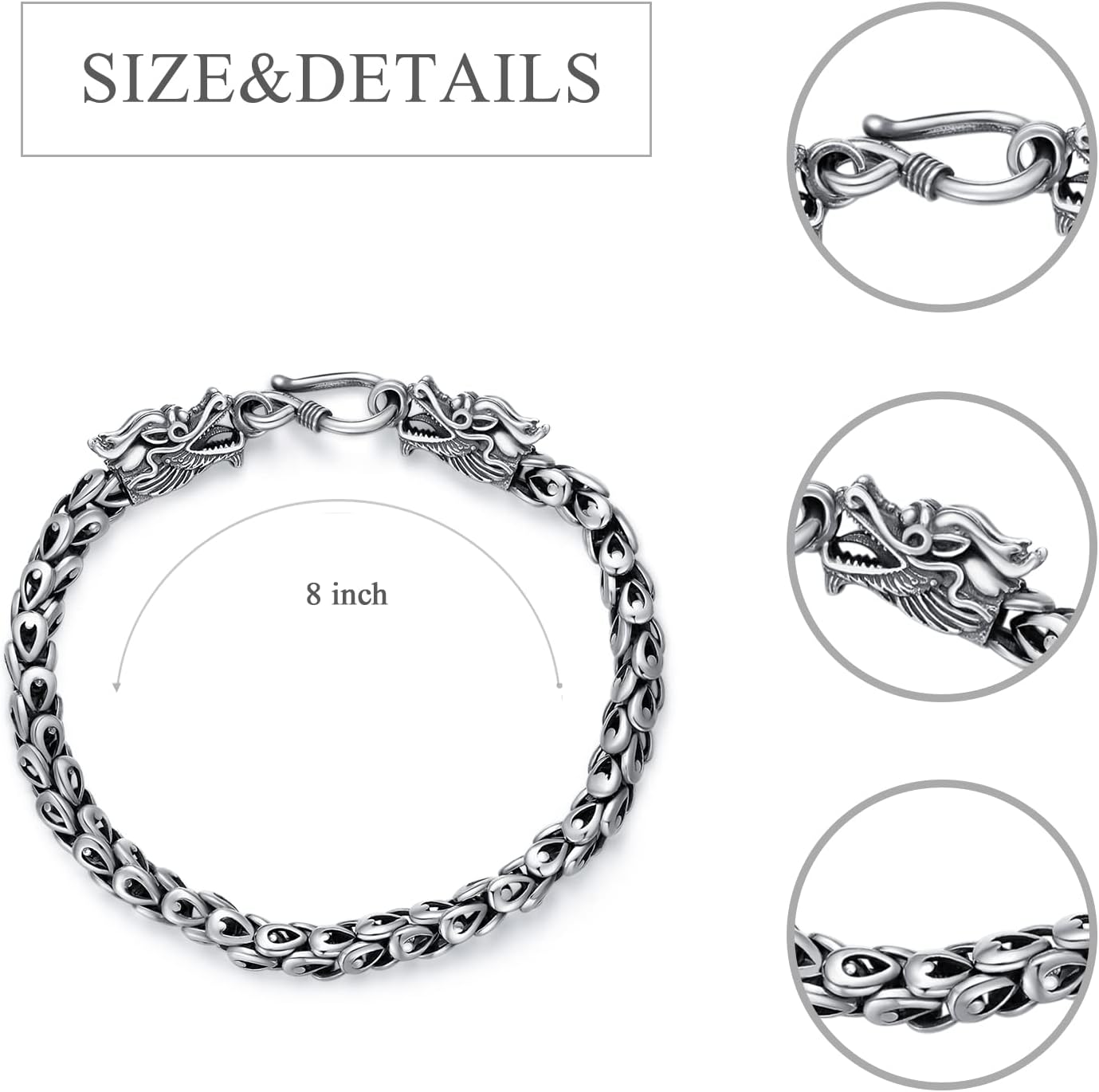 CEKAMA 925 Sterling Silver Bracelet For Men & Boys Delicate Texture Heavy Bracelet 7.5-8 Inches Width 5-7mm