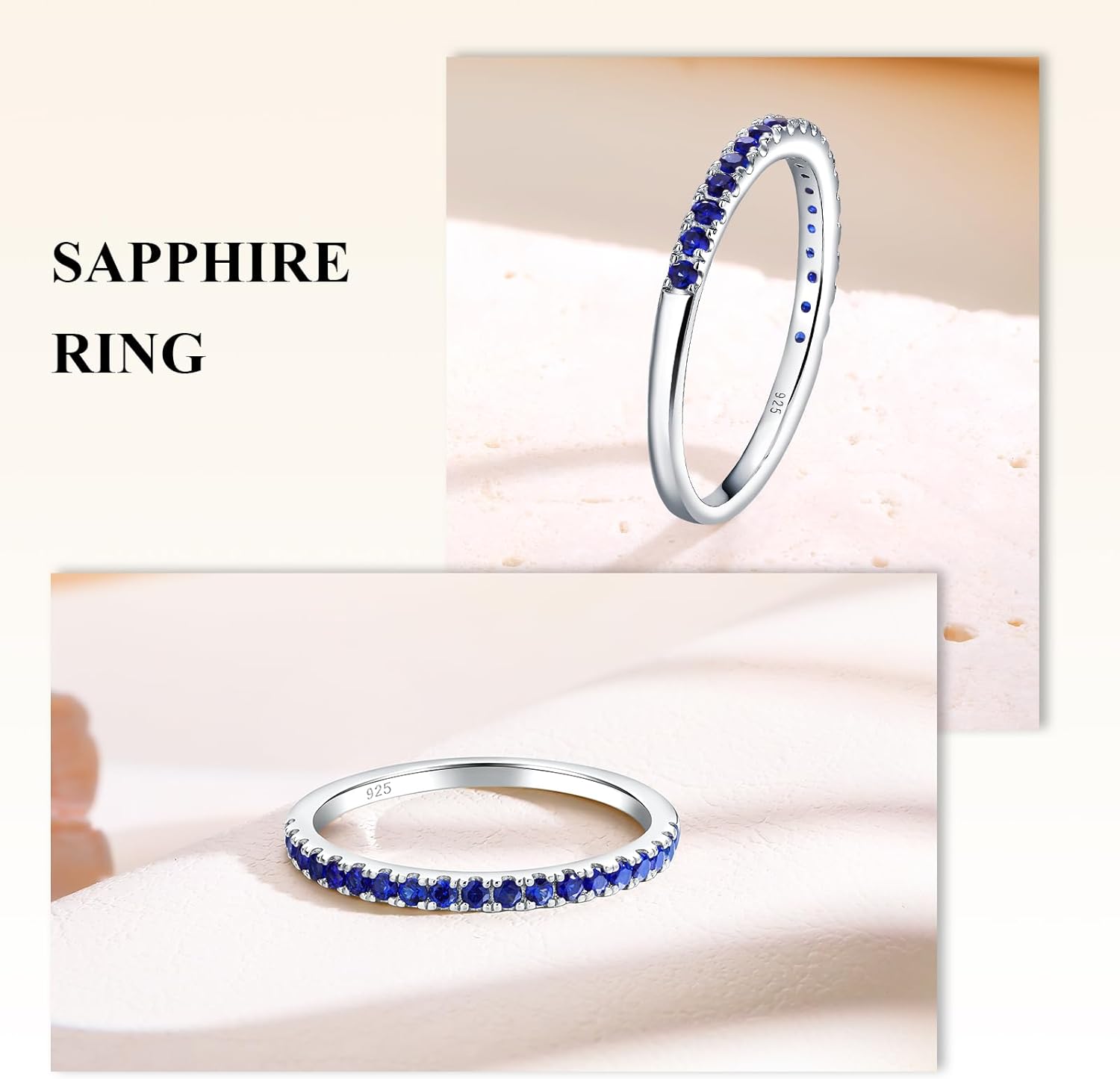 Moissanite Engagement Rings for Women, Sterling Silver Stackable Anniversary Ring Created Birthstone Half Eternity Band Rings for Men, Size 6 to 10, Width 1.4mm 1.7mm - Image 3