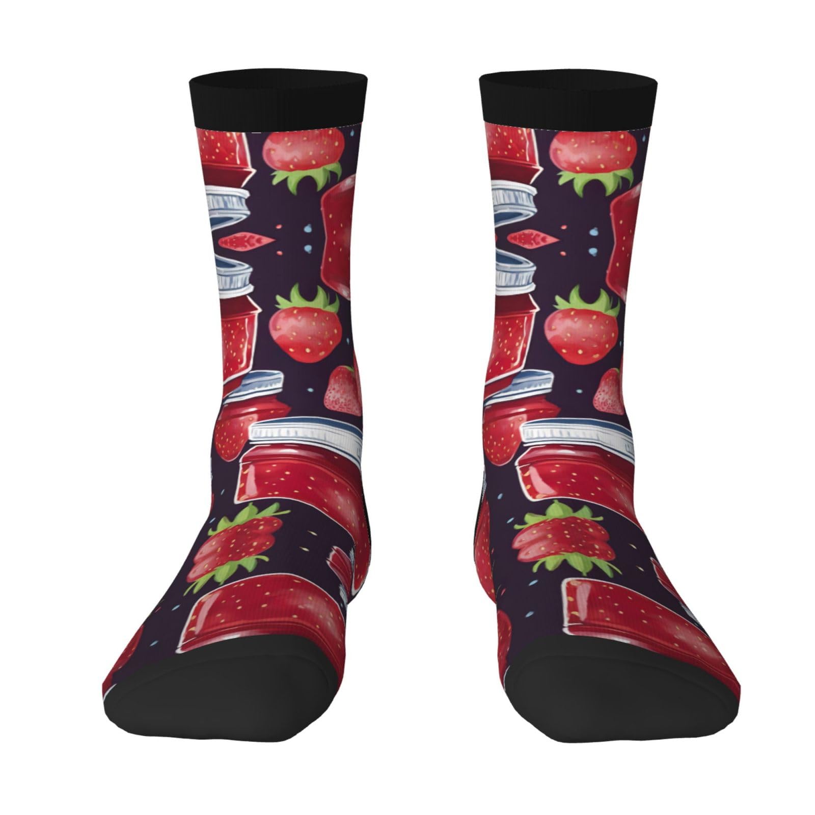HDSKFNS Strawberry Jam 04 Print Adult Socks Fashion Casual Socks Ladies Calf Socks Funny Socks Socks For Men Women, 3 Black, One Size