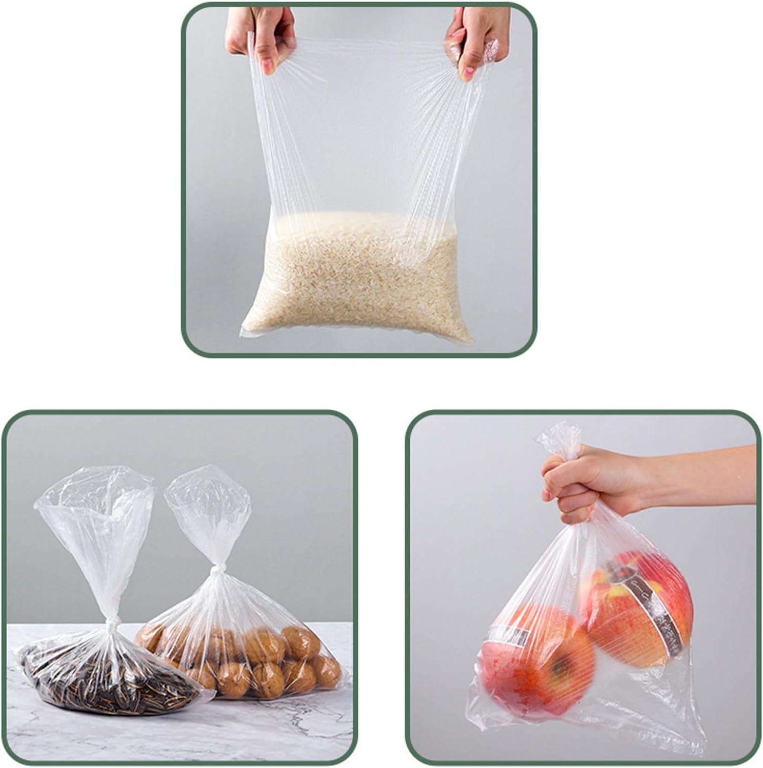 JOIKIT 2 Rolls 1000 Count 10 x 14 Inch Plastic Produce Bags on a Roll, Clear Food Storage Bag for Vegetable, Fruit, Kitchen Waste