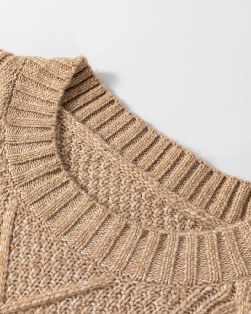 CHICME Women Round Neck Long Sleeve Sweater Cable Knit Casual Loose Fit Pullover Fall Winter Sweaters - Image 6