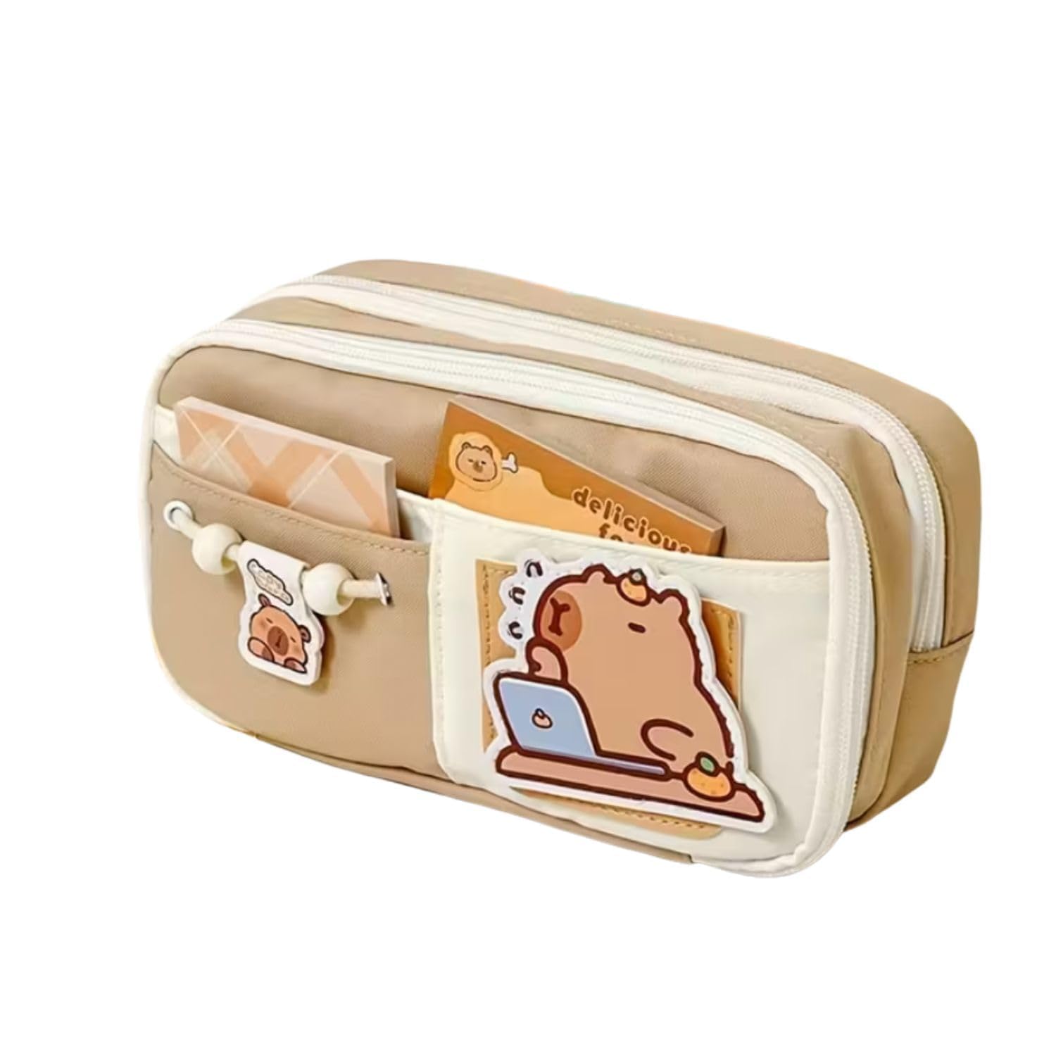 gerqsho Canvas School Bag Pencil Case, Large-Capacity Pencil Pouch, Aesthetic Stationery Organizer with Zipper for Kids, Girls, Boys, School, College, Office Multipurpose Pouch (Brown)-picture-52
