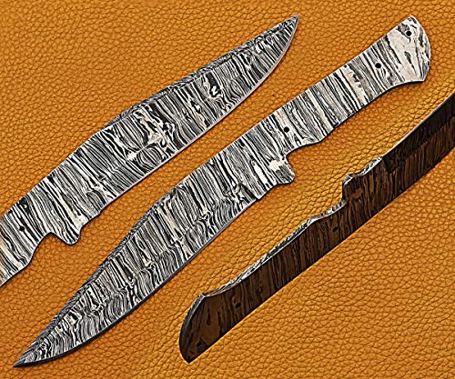 10.75 inches long Kukri point Blank blade, hand forged Ladder pattern Damascus steel hunting knife blade, knife making supplies, 3 Pin hole scale, 6" sharp cutting edge by Damascus Depot - Used condition - US$24.71