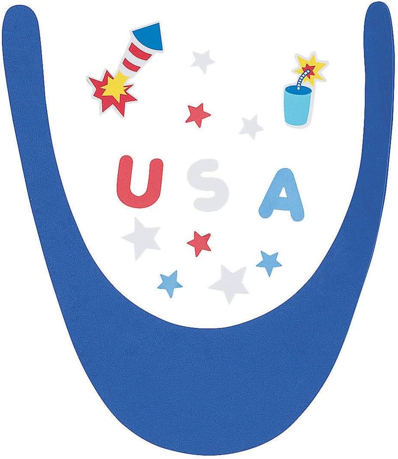 Fun Express Patriotic Foam Visor Craft Kit Makes 12 - Bulk Craft Kits for Kids Summer Activities | 4th of July Crafts for Kids with Peel and Stick Foam Art | Easy Summer Crafts for Classroom Parties
