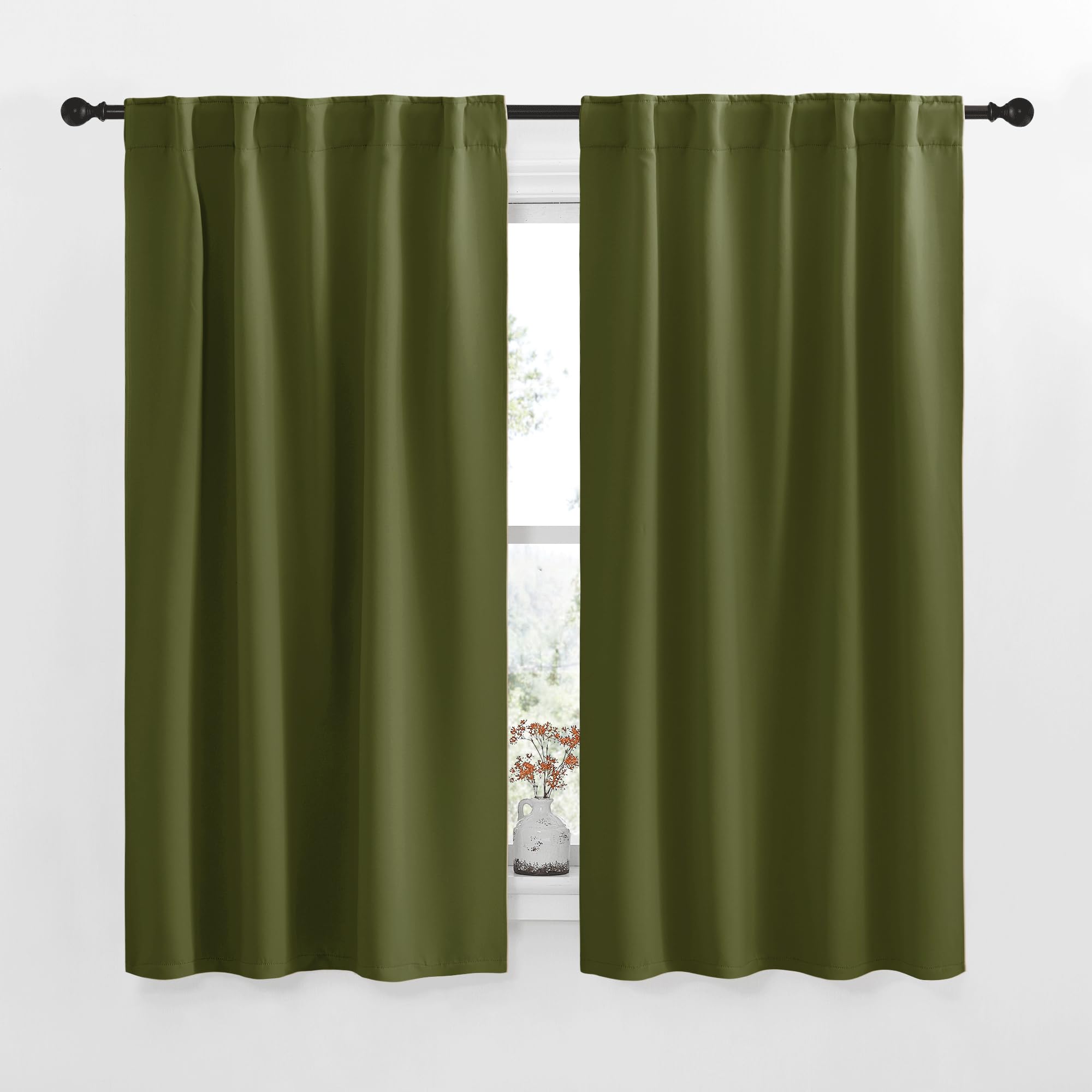 NICETOWN RV Curtains for Camper Windows - (Olive Green Color) 42x50 Inch, 2 Panels Set, Thermal Insulated Room Darkening Blackout Drapes/Draperies with Rod Pocket &amp; Back Tab for Half Window