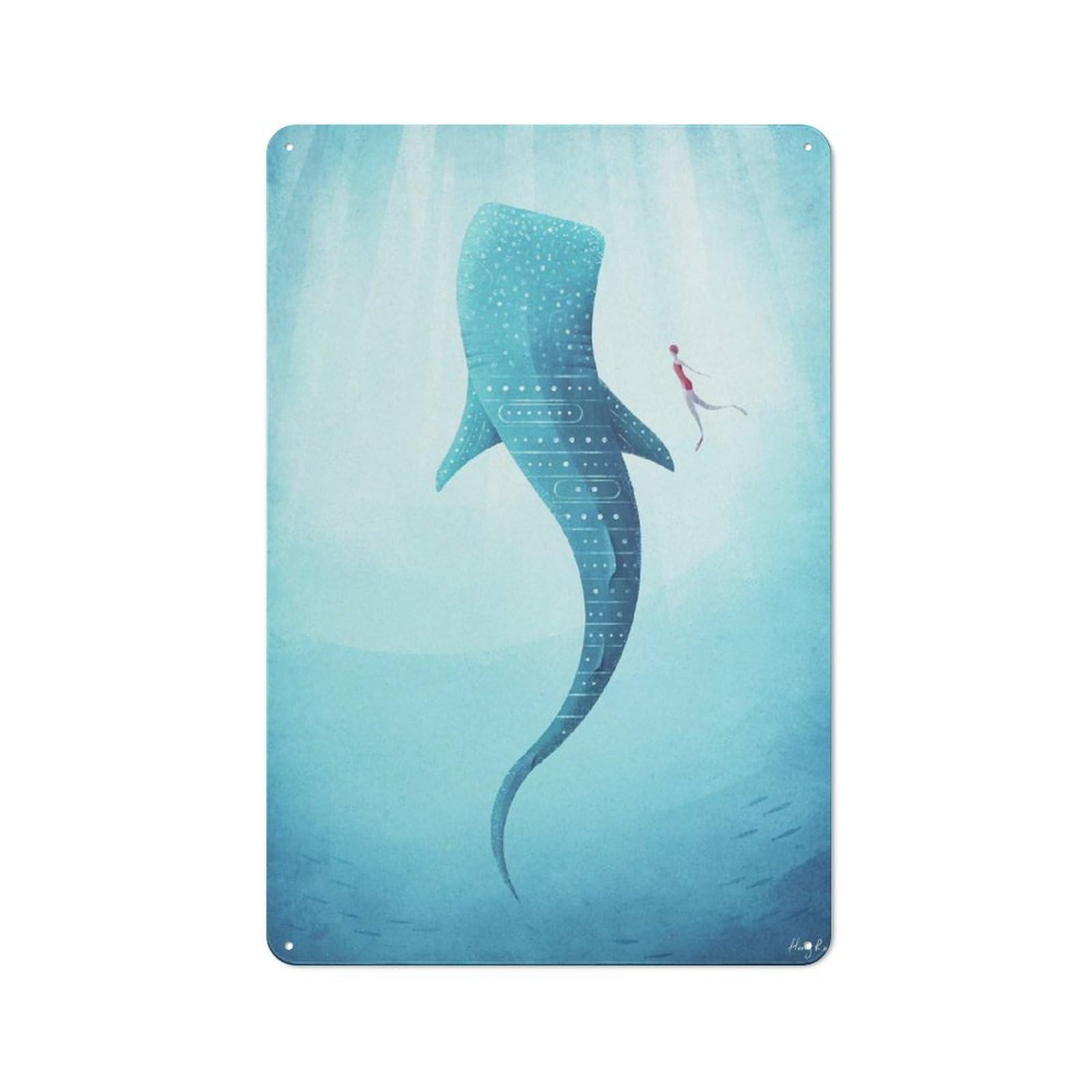 Junmoney Style-9 Metal Plaque 30X20cm With Whale Shark(2) For Hallway Wall, Rustic Decor, A Metal Wall Feature For Hallways And Entrance Areas