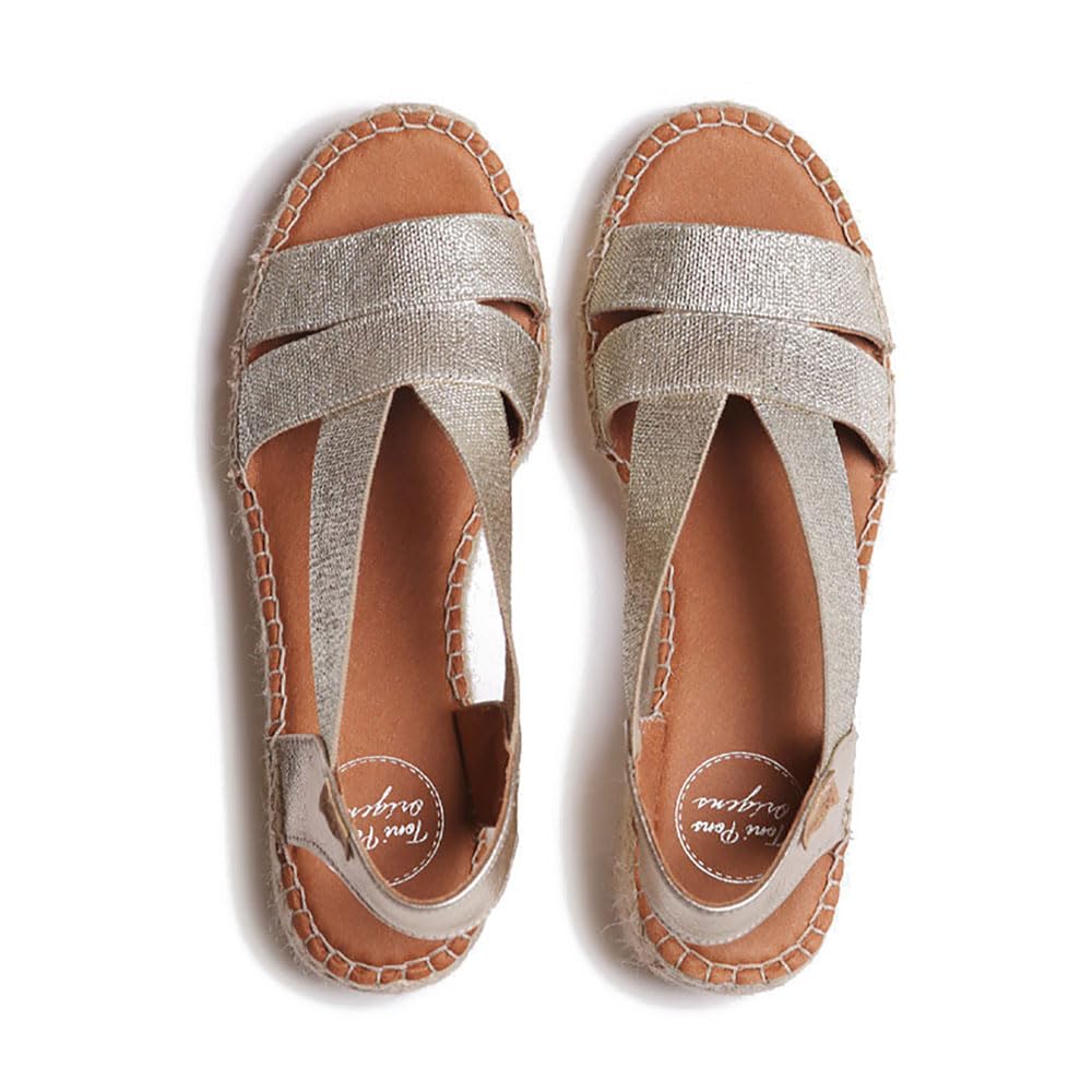 TONI PONS - Sandalias de tacón Ancho, con Base de Esparto,espadril,Suela de Goma,Tiras elásticas, para: Mujer