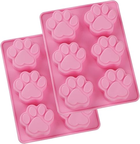 WARMBUY Moldes de silicona para golosinas para perros, fabricación de jabón y chocolate, patas de animales, paquete de 2
