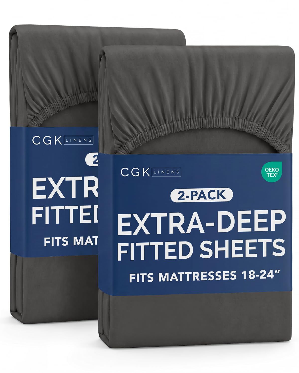 CGK Linens 2 Pack Extra Deep Full Fitted Sheets - Charcoal