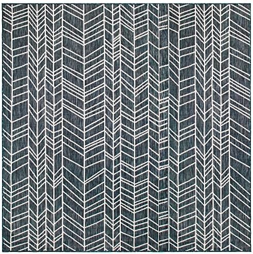 Liora Manne Carmel Low Profile Easy Care Indoor/Outdoor Woven Rug-Transitional, Geometric, Decorative, Contemporary, Chevron Navy 7'10" Square