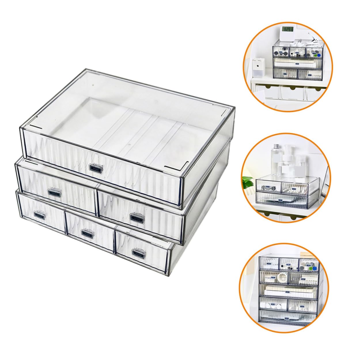 Organizador de Escritorio Transparente de Plástico 3 Piezas | Cajones Multicapa, para Borrar y Rotuladores, Uso en Escritorio y Hogar