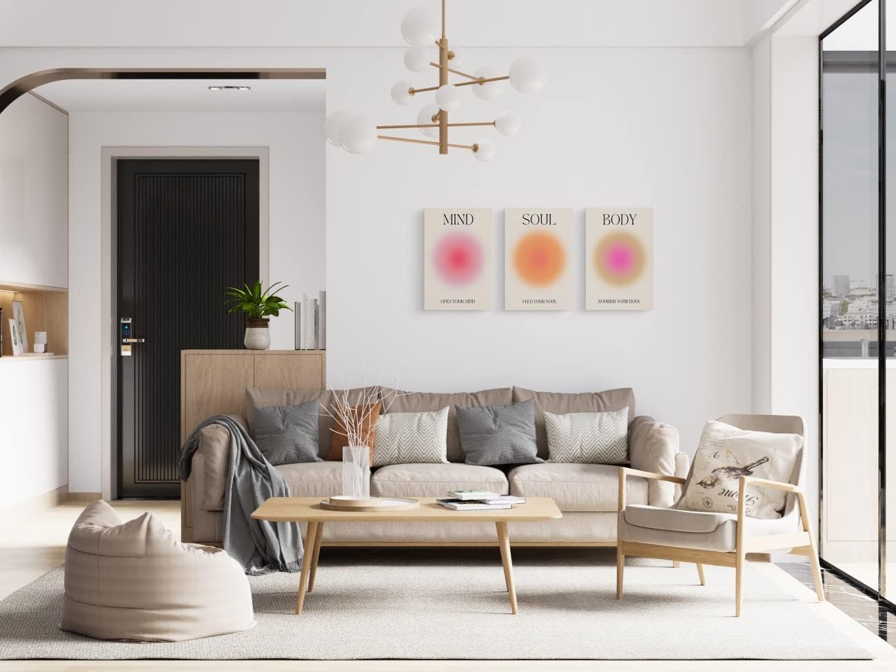 GUBIYU Aura Posters Mind Body Soul Wall Art Set of 3 Canvas Positive Painting Pink Beige Aura Poster Motivational Wall Art Minimalist Colorful Print Aesthetic Wall Decor Spiritual Pictures 12"x16"