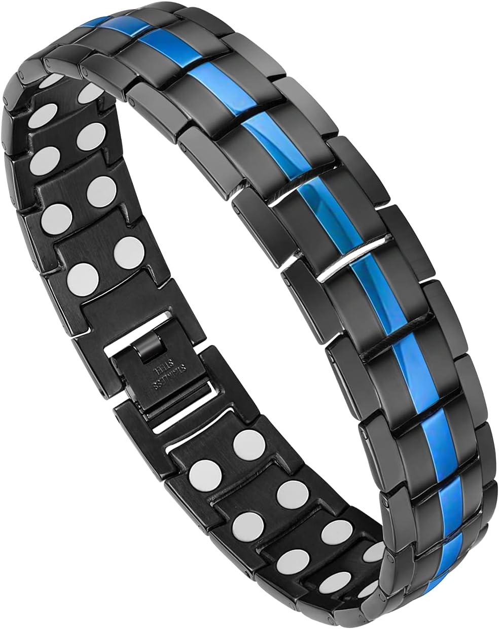 Feraco Mens Pure Titanium Magnetic Bracelet Magnetic Bracelet with Double Row Strong Magnets, Adjustable Jewelry Gift (Black & Blue)
