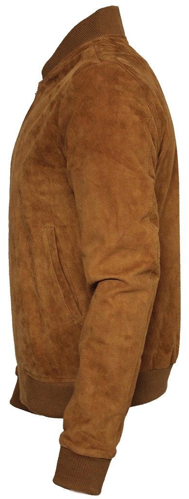 Hombre Caqui Varsity De Cuero de Ante de Cabra Bombardero Chaqueta