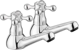 JASSFERRY Traditional Victorian Pair of Basin Taps for Bathroom Sink 1/4 Turn Crosshead Hot and Cold 1/2" Bath Brass Faucet, Polished Chrome Set of 2