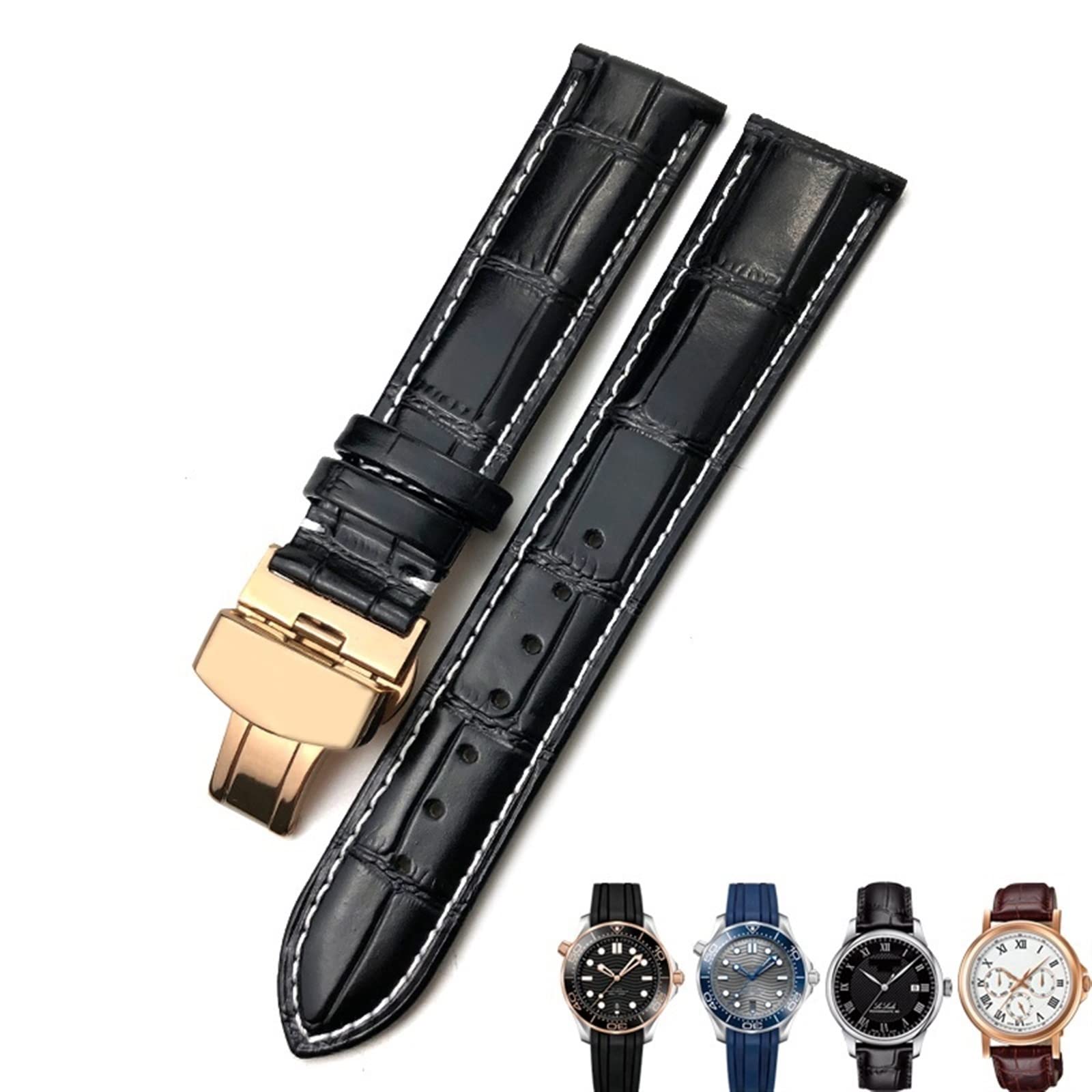 Bracelet en cuir de vache véritable avec fermoir papillon pour Omega Seamaster 300 18 mm, 20 mm, 22 mm, 20 mm, Agate