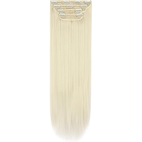 REECHO 28" Straight Super Long 4 PCS Set Thick Clip in on Hair Extensions White Blonde