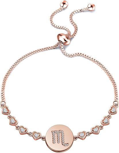 ENSIANTH Rose Gold Zodiac Sign Adjustable Bracelet Birthday Gift for Women