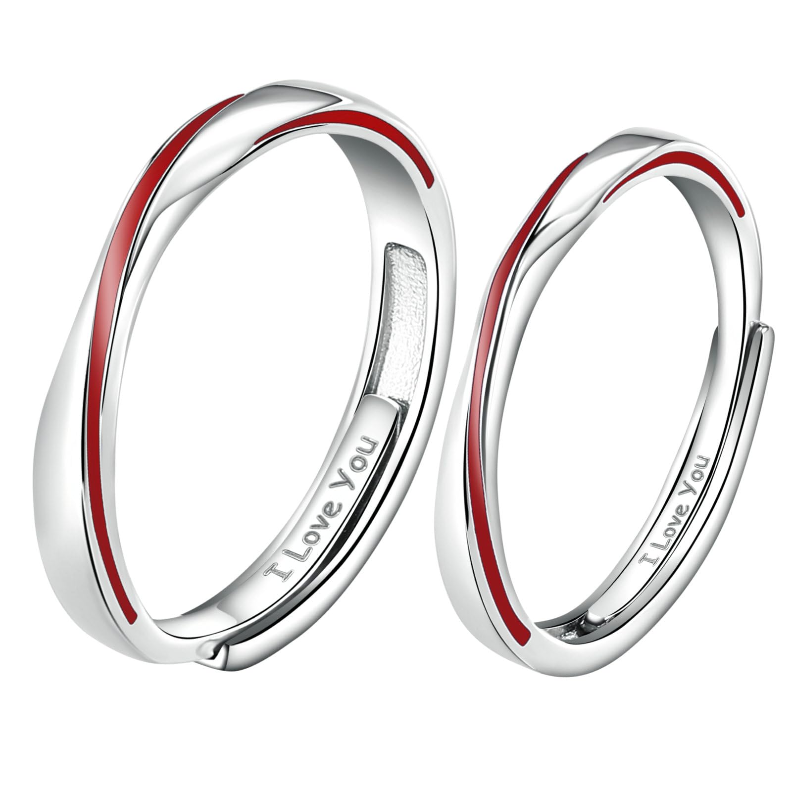 Anello Filo Rosso Coppia, Anelli Donna Regolabili Argento Sterling con Linea Rossa Anelli di Fidanzamento Donna Incisione Anniversario Matrimonio Anelli per Lui e Lei