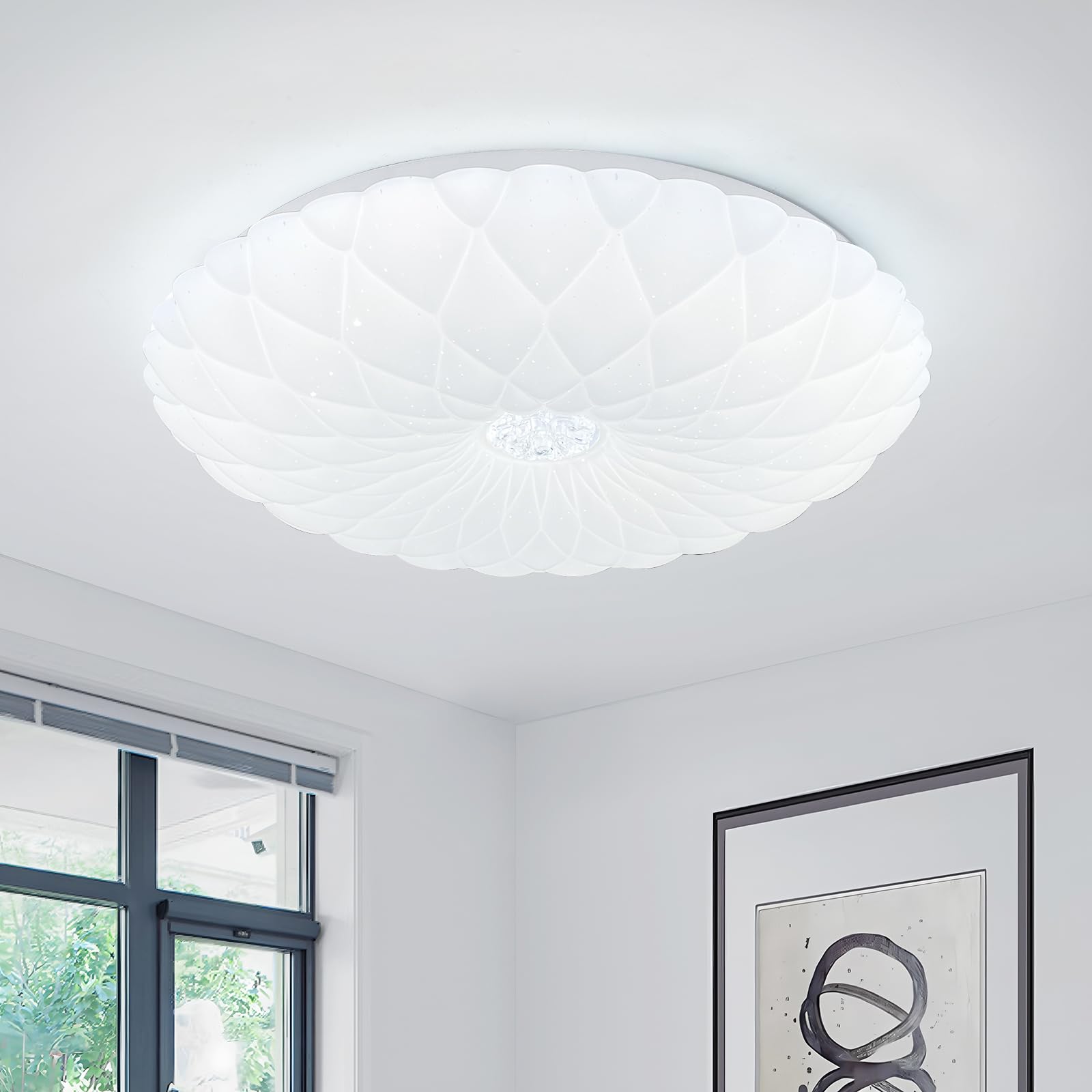 HUA QIANG WANG 3-Color Round LED Ceiling Lamp, Modern Simple White Lampshade Flush Mount LED Ceiling Light Fixture for Bedroom Living Room Dining Room Kitchen Island Hallway (50cm)