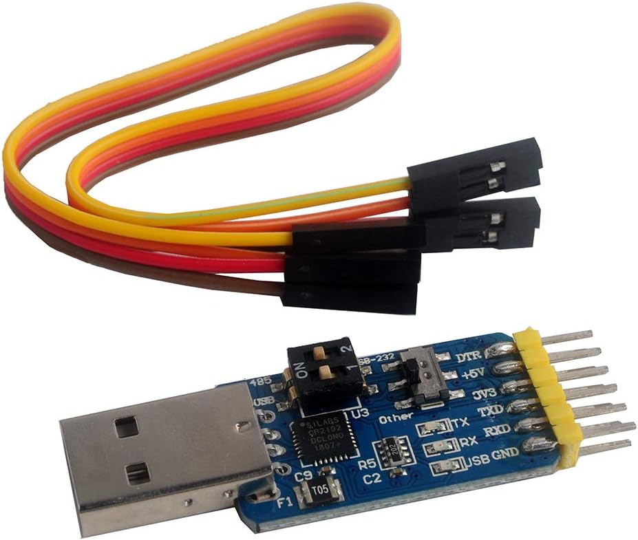 – DIYmalls CP210x Series 2102 USB to TTL Serial Module 6 in 1 USB to RS485 RS232, TTL to RS232 RS485, RS232 to RS485 + 6P Female to Female Cable for Arduino Nextion Display Windows Beitian GPS