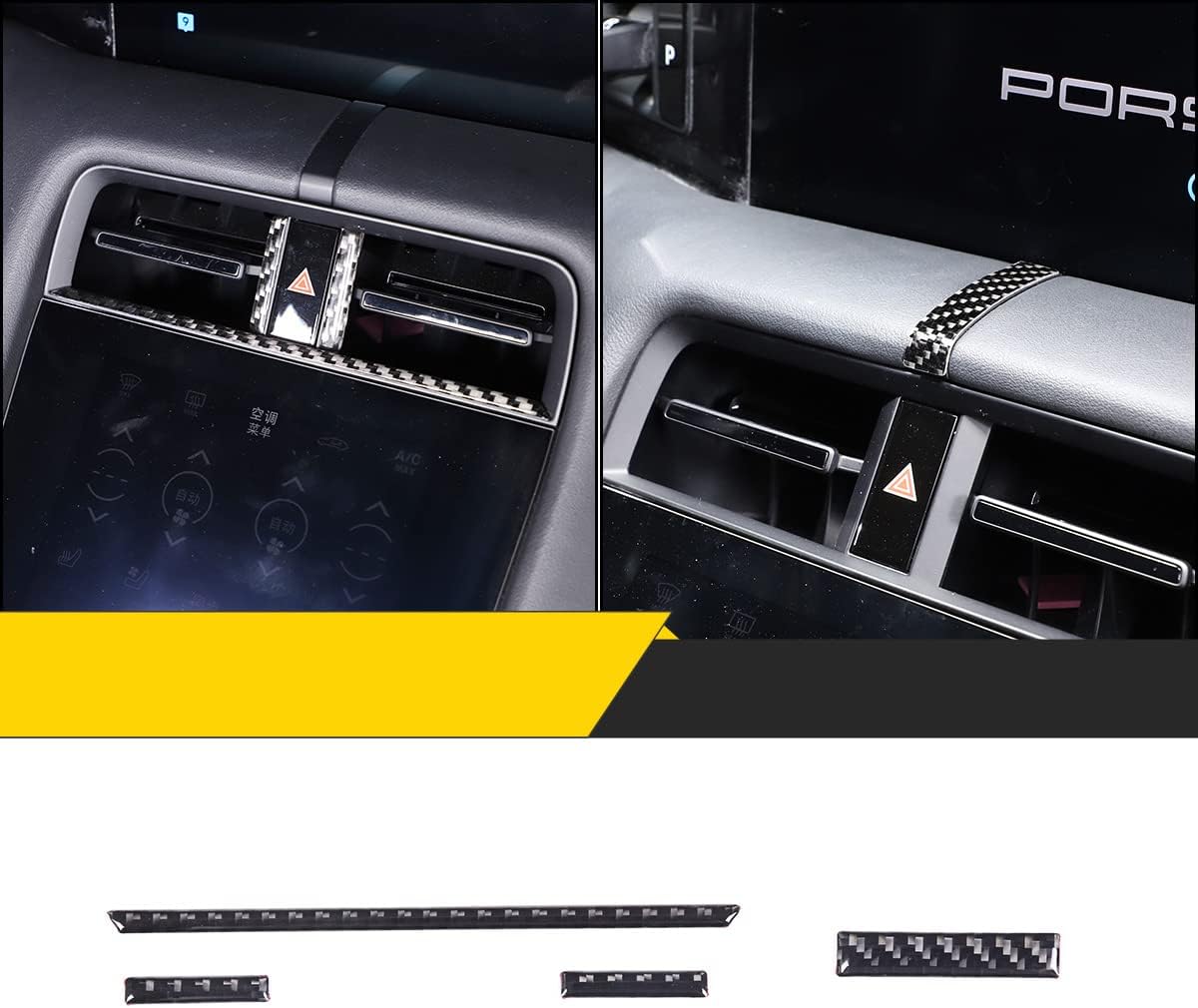 Fit for Porsche Taycan 2019-2022 Auto Real Soft Carbon Fiber Central Control Air Outlet Decoration Strip & Air Separator Sticker Car Interior Accessories