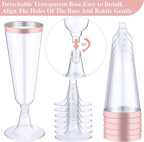 Miniatura 3 de Thenshop Paquete de 50 flautas de champán de plástico oro rosa de 5.5 onzas, elegantes vasos de champán desechables transparentes, vasos