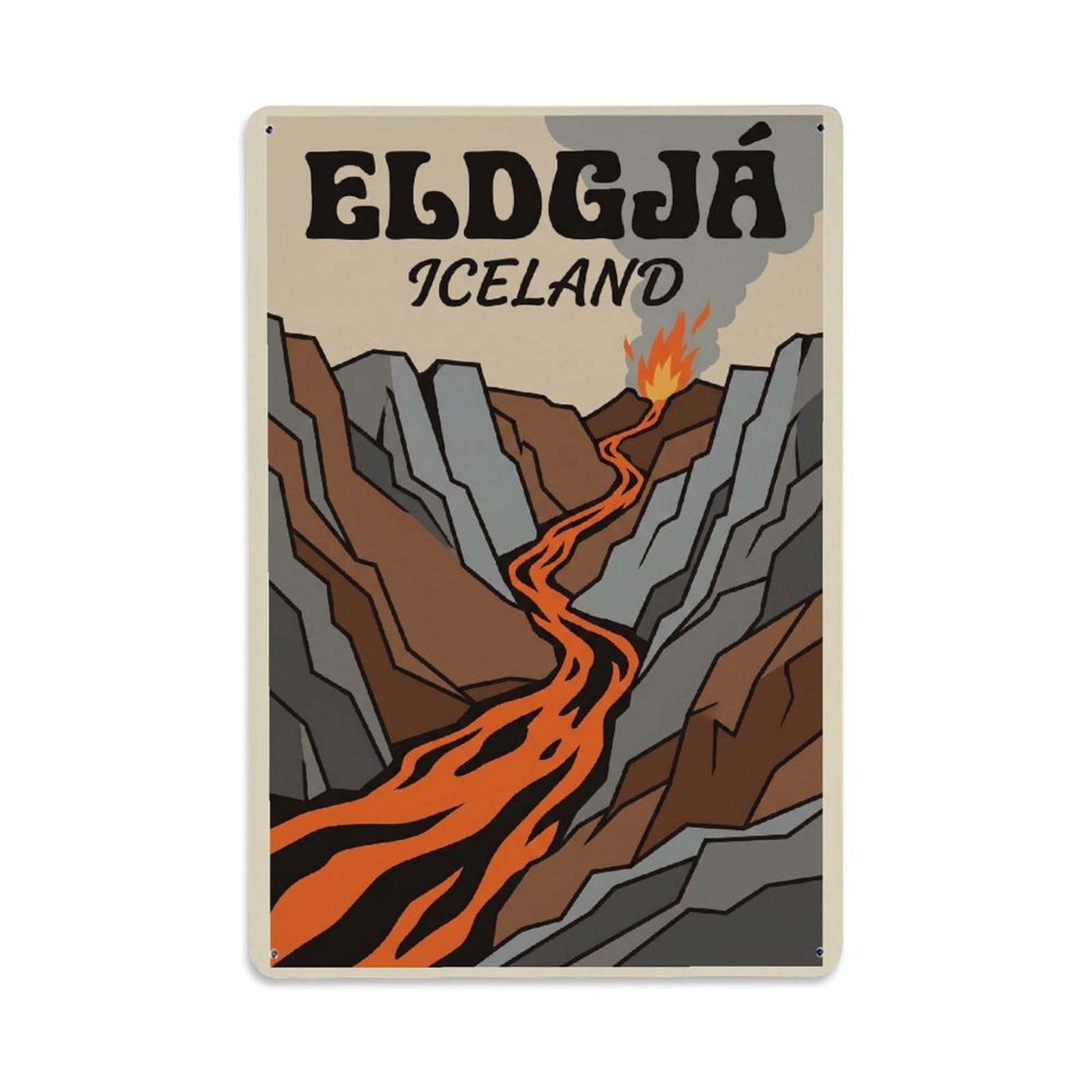 Gead 8X12inch Style Vintage Travel Eldgja Iceland Canyon Metal Tin Sign