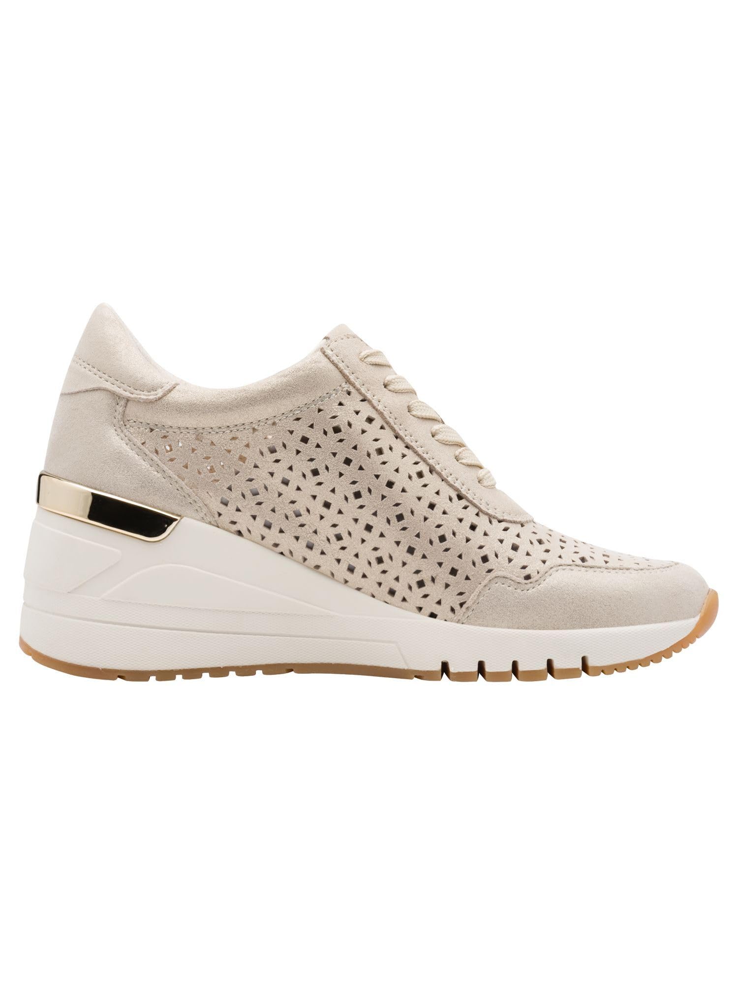 MARCO TOZZI Donna Sneaker Morbida Soletta Feel Me Estraibile Pelle Morbida Fodera Interna alla Moda, Metallico (Platinum), 39 EU
