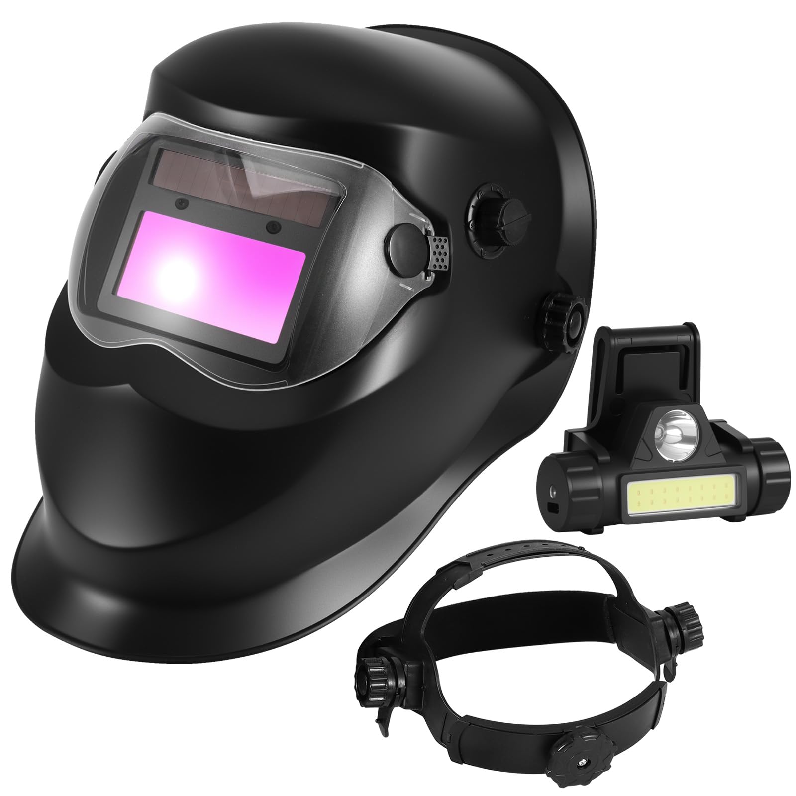 Welding Helmet Auto Darkening True Color Large Viewing, Solar Powered Welding Hood with 4 Arc Sensor Wide Shade 4/5-13 with 4 Arc Sensor, Optical Clarity Welder Mask for TIG MIG Stick