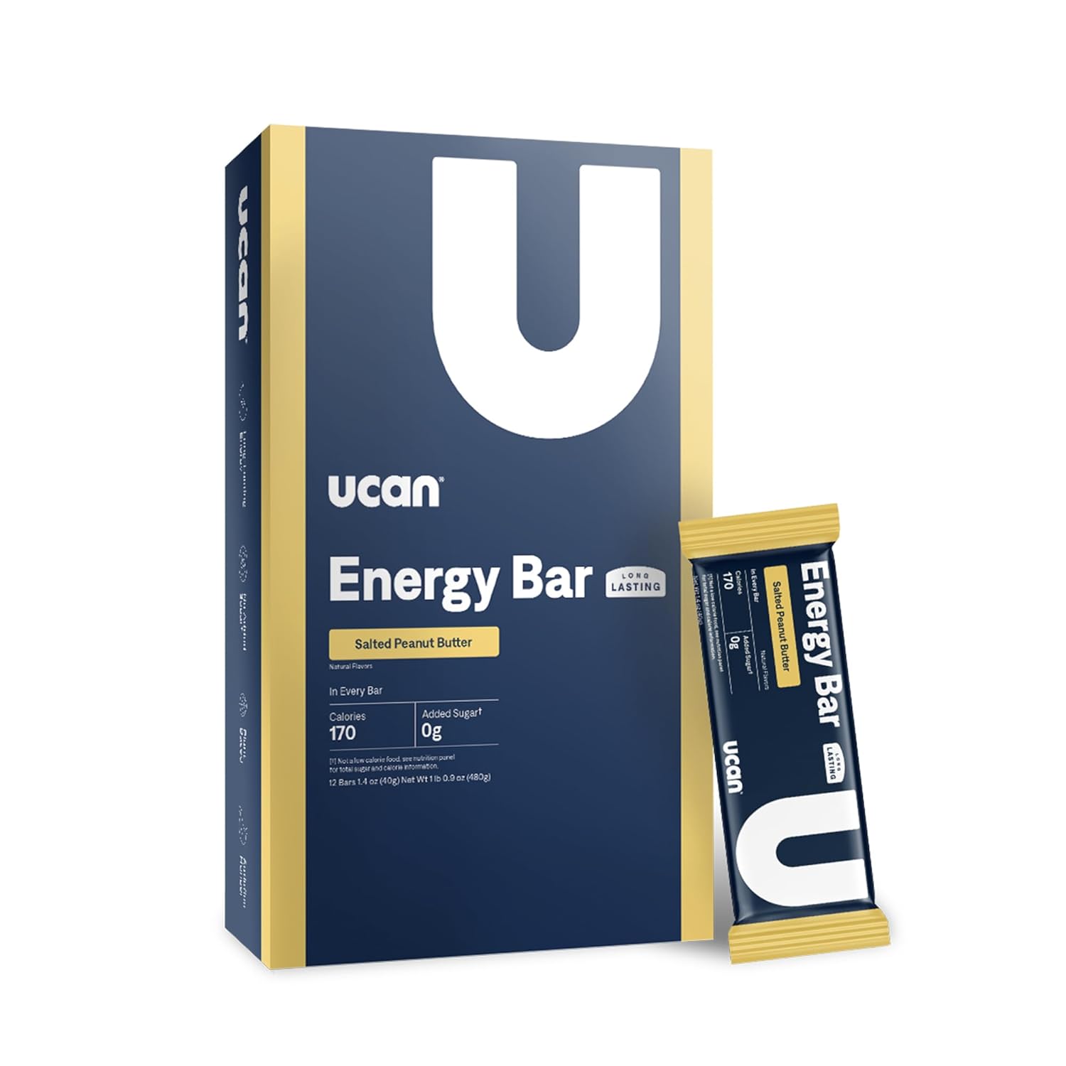 UCAN Energy Bars | Low Sugar, Low Calories | Gut Friendly, Caffeine-Free, Vegan, Non-GMO, No Soy, Keto Friendly | Running, Cycling, Fitness, Pre & Post Workout | Salted Peanut Butter 12 Count