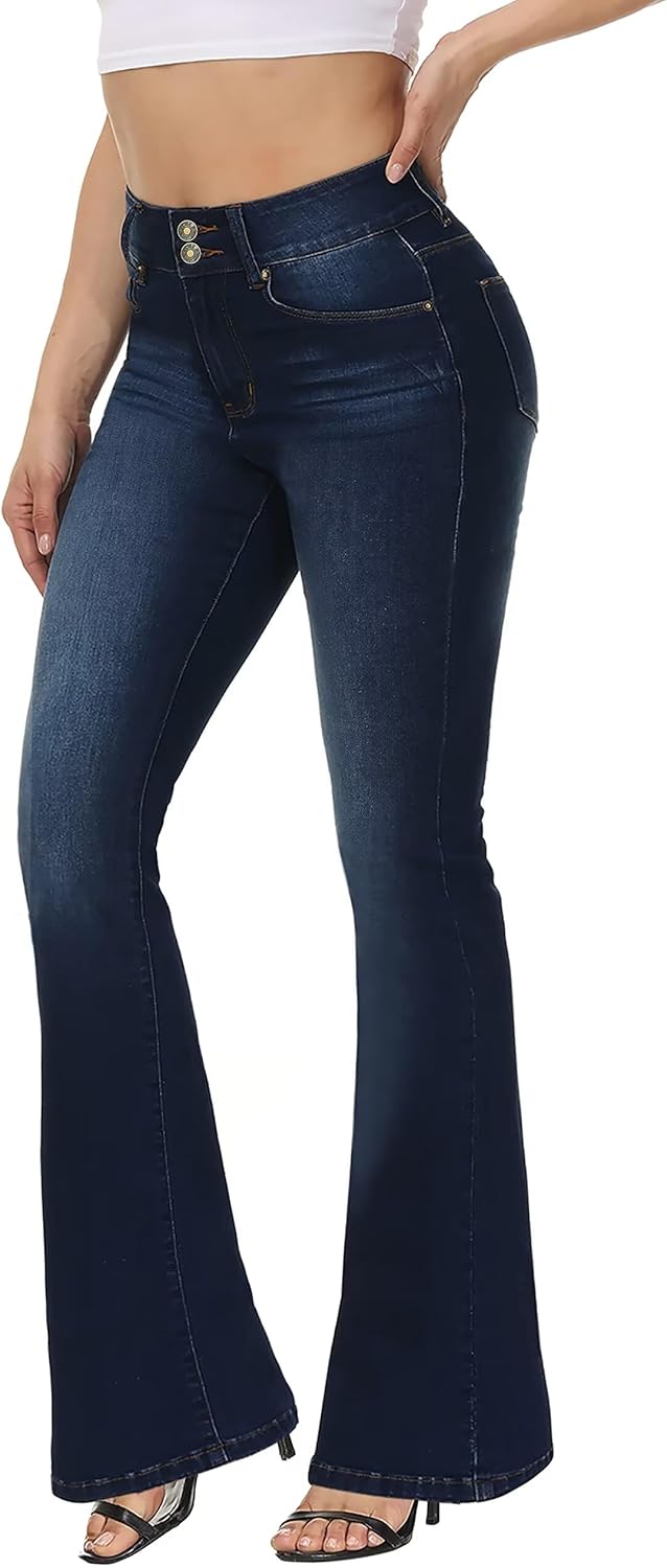 KDF High Waisted Flare Jeans for Women Bell Bottom Jeans with Belt for Women Stretch Wide Leg Jeans - Image 2