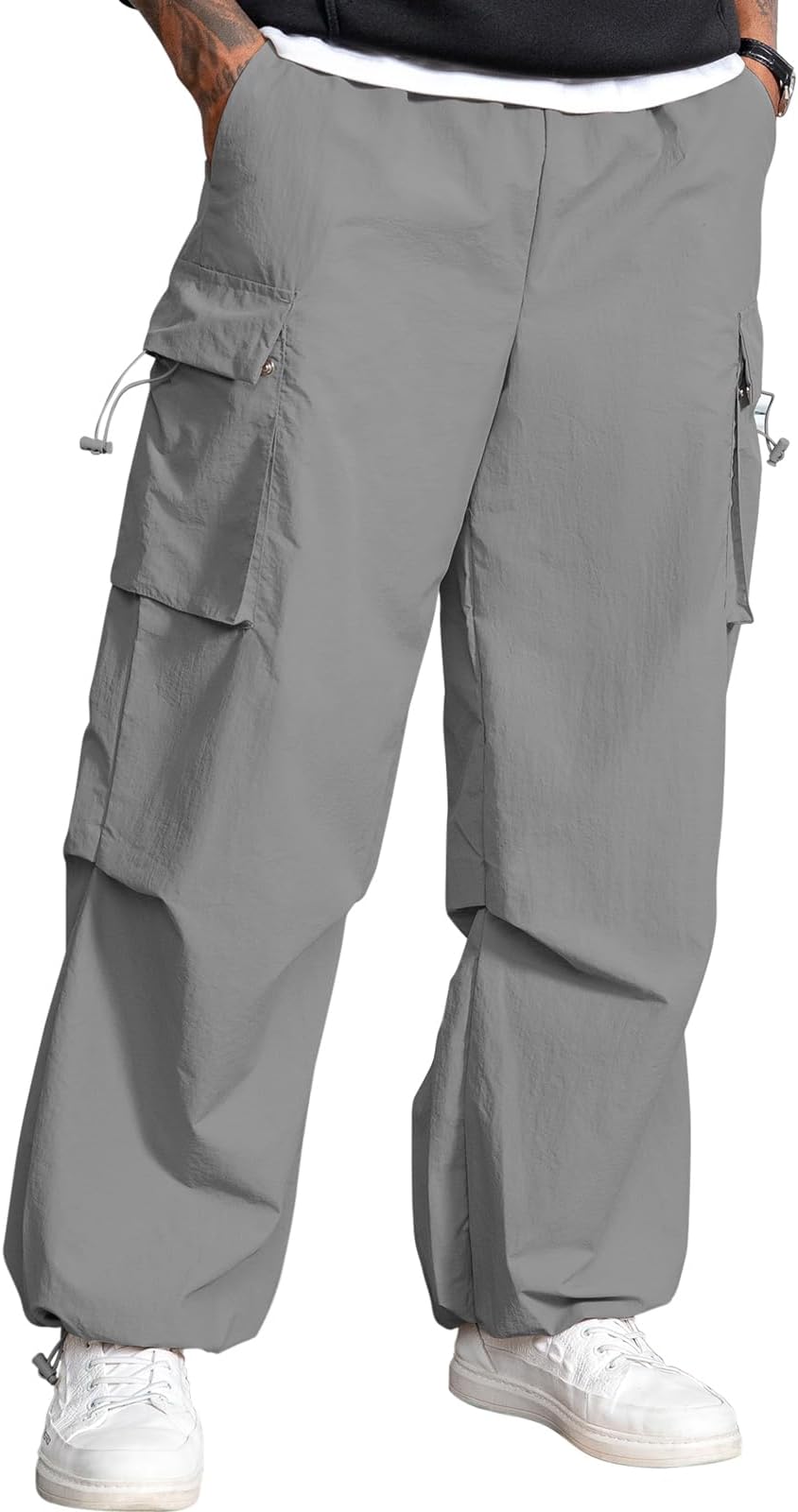 Men's Baggy Cargo Pants Vintage Casual Drawstring Parachute Pant Loose Fit Jogger Streetwear Pants with Pockets
