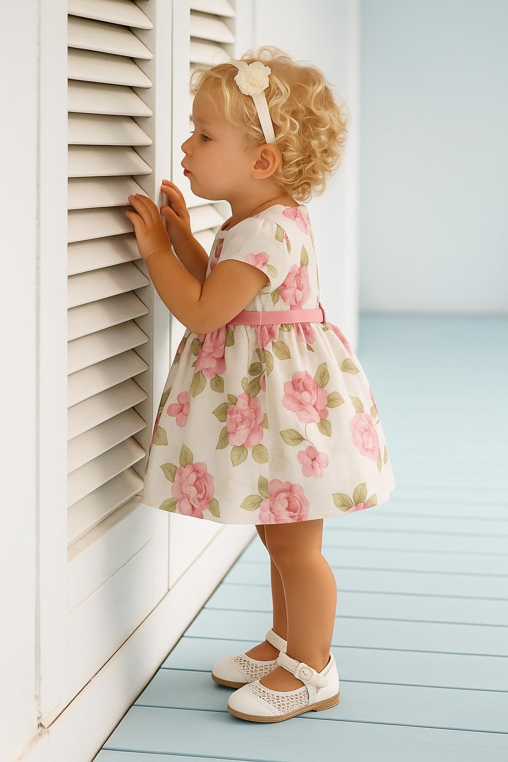 Generico Vestito Bebè Bambina Elegante Floreale – Modello 1907 – Abito Cerimonia Estivo con Fiocco, Maniche Corte e Gonna Svasata – Perfetto per Battesimi e Occasioni Speciali, 6 Mesi, Rosa