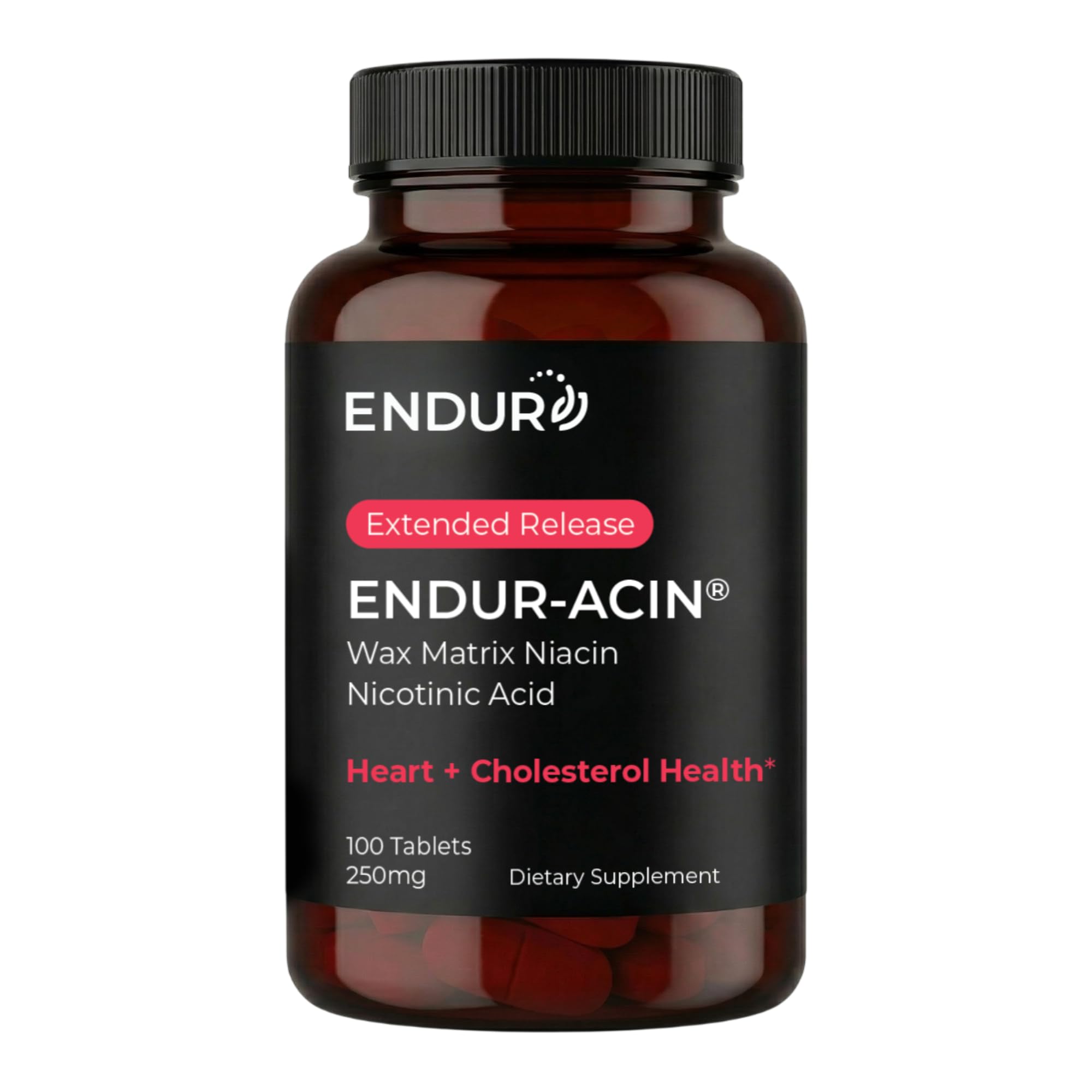 ENDUR-ACIN - Niacin B3 - ER (Extended Release) 250 mg - Nicotinsäure - Gesundes Herz & Cholesterin Balance Supplement - Low-Flush High-Potency Niacin mit 4-8 HR Timed-Release Matrix - 100 Tabletten