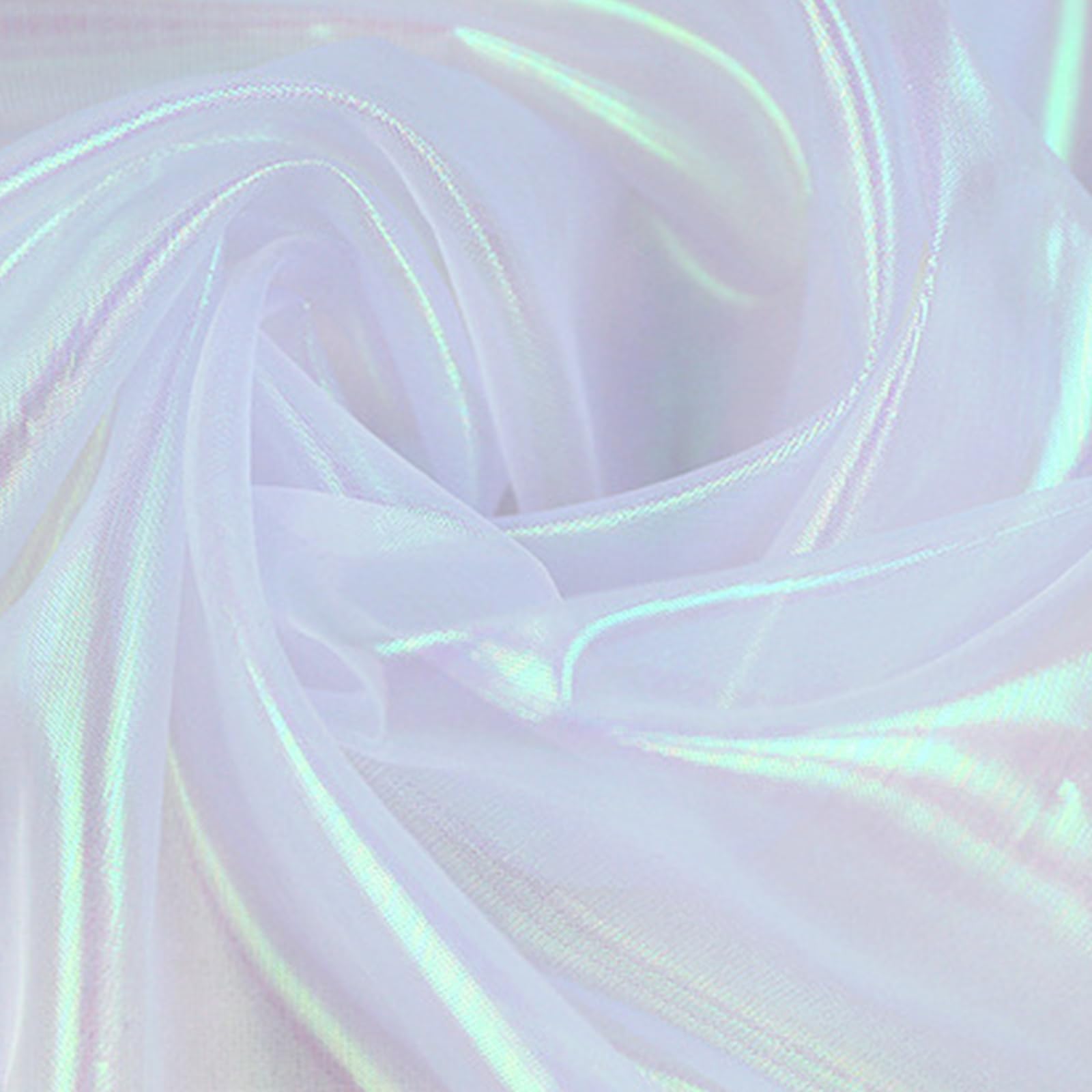 Holographic Gauze Fabric, 1.5m*3m Gradient Iridescent Organza Fabric for Costume Crafts Party Decorations White